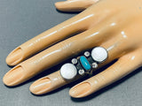 Amazing Native American Navajo Vintage Blue Gem Turquoise Mother Of Pearl Sterling Silver Ring-Nativo Arts