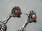 Al Lementino Fantastic Zuni Coral Sterling Silver Earrings Native American-Nativo Arts