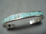 Signed Zuni Native American 8 Turquoise Inlay Sterling Silver Bracelet-Nativo Arts
