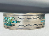 Signed Older Vintage Native American Navajo Turquoise Sterling Silver Bracelet-Nativo Arts