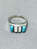 Sensational Vintage Native American Navajo Turquoise Mother Of Pearl Sterling Silver Ring-Nativo Arts