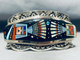 Extreme Detail Space Kachina Vintage Native American Navajo Turquoise Sterling Silver Bracelet-Nativo Arts
