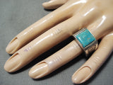 Incredible Men's Vintage Native American Navajo Squared Turquoise Sterling Silver Ring-Nativo Arts