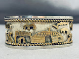 Dynamic Native American Navajo Sterling Silver & 12k Gold Storyteller Bracelet Signed-Nativo Arts