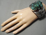 Chunky Dunky Crazy Vintage Native American Navajo Green Turquoise Sterling Silver Bracelet Old-Nativo Arts