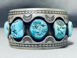 Huge Vintage Native American Navajo Signed Sterling Silver Turquoise Bracelet-Nativo Arts