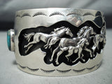 Detailed Vintage Native American Navajo Running Horse Turquoise Sterling Silver Bracelet-Nativo Arts