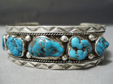Chunky Vintage Native American Navajo Spiderweb Turquoise Nugget Sterling Silver Bracelet-Nativo Arts