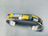 Jimmy Lee Native American Navajo Signed Inlay Tigers Eye Opal Sterling Silver Wave Bracelet-Nativo Arts