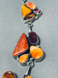 Electrifying Vintage Native American Navajo Spiny Oyster Sterling Silver Signed Necklace-Nativo Arts