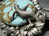 Native American So Huge!! Heavy Men's Navajo #8 Turquoise Sterling Silver Lizard Bolo Tie-Nativo Arts