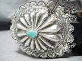 Hand Tooled Authentic Vintage Native American Navajo Turquoise Sterling Silver Concho Belt-Nativo Arts