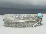 Intricate Native American Navajo Morenci Turquoise Coral Sterling Silver Feather Bracelet-Nativo Arts
