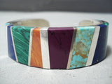 Full Wrap Around Vintage Zuni Native American Navajo Turquoise Sterling Silver Inlay Bracelet-Nativo Arts