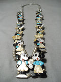 Rare 1980's Vintage Native American Zuni Turquoise Sterling Silver Squash Blossom Necklace Old-Nativo Arts