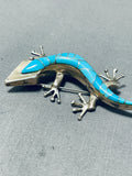 Charming Native American Navajo Sleeping Beauty Turquoise Sterling Silver Gecko Pin-Nativo Arts