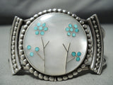 Flowers Of Turquoise Vintage Native American Zuni Sterling Silver Bracelet Old-Nativo Arts