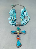 One Of The Most Unique Vintage Navajo Turquoise Cross Sterling Silver Necklace-Nativo Arts