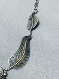 5 Tiered Vintage Native American Navajo Turquoise Sterling Silver Leaf Necklace-Nativo Arts