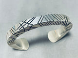 Thick All Sides Carved Vintage Native American Navajo Sterling Silver Bracelet-Nativo Arts