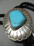 Superior Vintage Native American Navajo Big Turquoise Sterling Silver Nativw American Bolo Tie-Nativo Arts