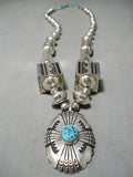 One Of Best Vintage Native American Navajo Thomas Singer Turquoise Sterling Silver Necklace-Nativo Arts