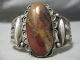 Early 1900's Vintage Native American Navajo Petrified Wood Sterling Silver Bracelet Old-Nativo Arts