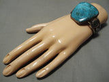 Gigantic Vintage Native American Navajo Earth Blue Turquoise Sterling Silver Bracelet Old-Nativo Arts
