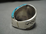 Important Blue Diamond Turquoise Vintage Native American Navajo Sterling Silver Ring Old-Nativo Arts