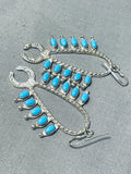 Fabulous Native American Navajo Sleeping Beauty Turquoise Sterling Silver Squash Earrings-Nativo Arts