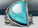 Half Moon Turquoise Vintage Native American Navajo Heavy Sterling Silver Bracelet-Nativo Arts
