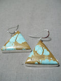 Rare Modernistic Native American Navajo #8 Turquoise Triangle Sterling Silver Earrings-Nativo Arts