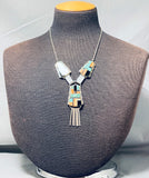 Yazzie Vintage Native American Navajo Inlay Green Turquoise Sterling Silver Necklace-Nativo Arts