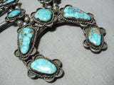 Finest Vintage Native American Navajo Carico Turquoise Sterling Silver Squash Blossom Necklace-Nativo Arts
