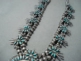 Authentic Women's Vintage Native American Zuni Turquoise Sterling Silver Squash Blossom Necklace-Nativo Arts