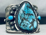 Colossal Native American Navajo Blue Diamond Turquoise Sterling Silver Repoussed Bracelet-Nativo Arts