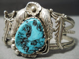 Detailed!! Vintage Native American Navajo Deep Blue Turquoise Sterling Silver Leaf Bracelet Old-Nativo Arts