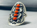 Fabulous Native American Navajo 5 Corals Sterling Silver Immense Ring-Nativo Arts