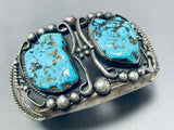Double Nugget Vintage Native American Navajo Turquoise Sterling Silver Bracelet Old-Nativo Arts