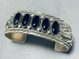Sue Calabaza Signed Noteworthy Native American Navajo Jet Sterling Silver Bracelet-Nativo Arts
