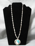 Stunning Vintage Native American Navajo Blue Turquoise Sterling Silver Torpedo Bead Necklace-Nativo Arts