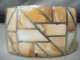 Thick 140 Gram Heavy Wide Vintage Native American Navajo Shell Sterling Silver Bracelet-Nativo Arts