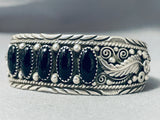 Sue Calabaza Signed Noteworthy Native American Navajo Jet Sterling Silver Bracelet-Nativo Arts