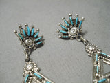 Very Unique!! Zuni Native American Sterling Silver Long Turquoise Earrings-Nativo Arts