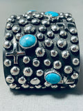 Gargantuan Native American Navajo Turquoise Sterling Silver Cross Bracelet-Nativo Arts