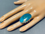 Awesome Native American Navajo Signed Blue Gem Turquoise Sterling Silver Colossal Ring-Nativo Arts