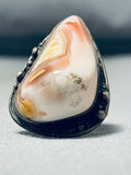 Very Rare Vintage Older Native American Navajo Pink Agate Sterling Silver Ring Old-Nativo Arts