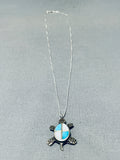 Awesome Vintage Native American Zuni Blue Gem Turquoise Mother Of Pearl Inlay Turtle Necklace-Nativo Arts