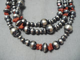 Extraordinary Navajo Coral Sterling Silver Long Necklace Native American-Nativo Arts