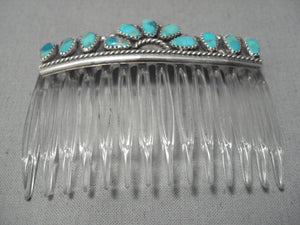 Wonderful Vintage Native American Navajo Turquoise Sterling Silver Hair Comb-Nativo Arts